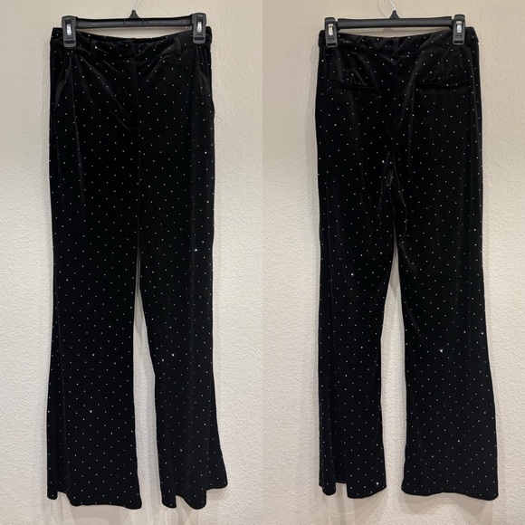 NWOT Lulus Glamorous Statement Black Velvet Studded Wide-Leg - Picture 4 of 7